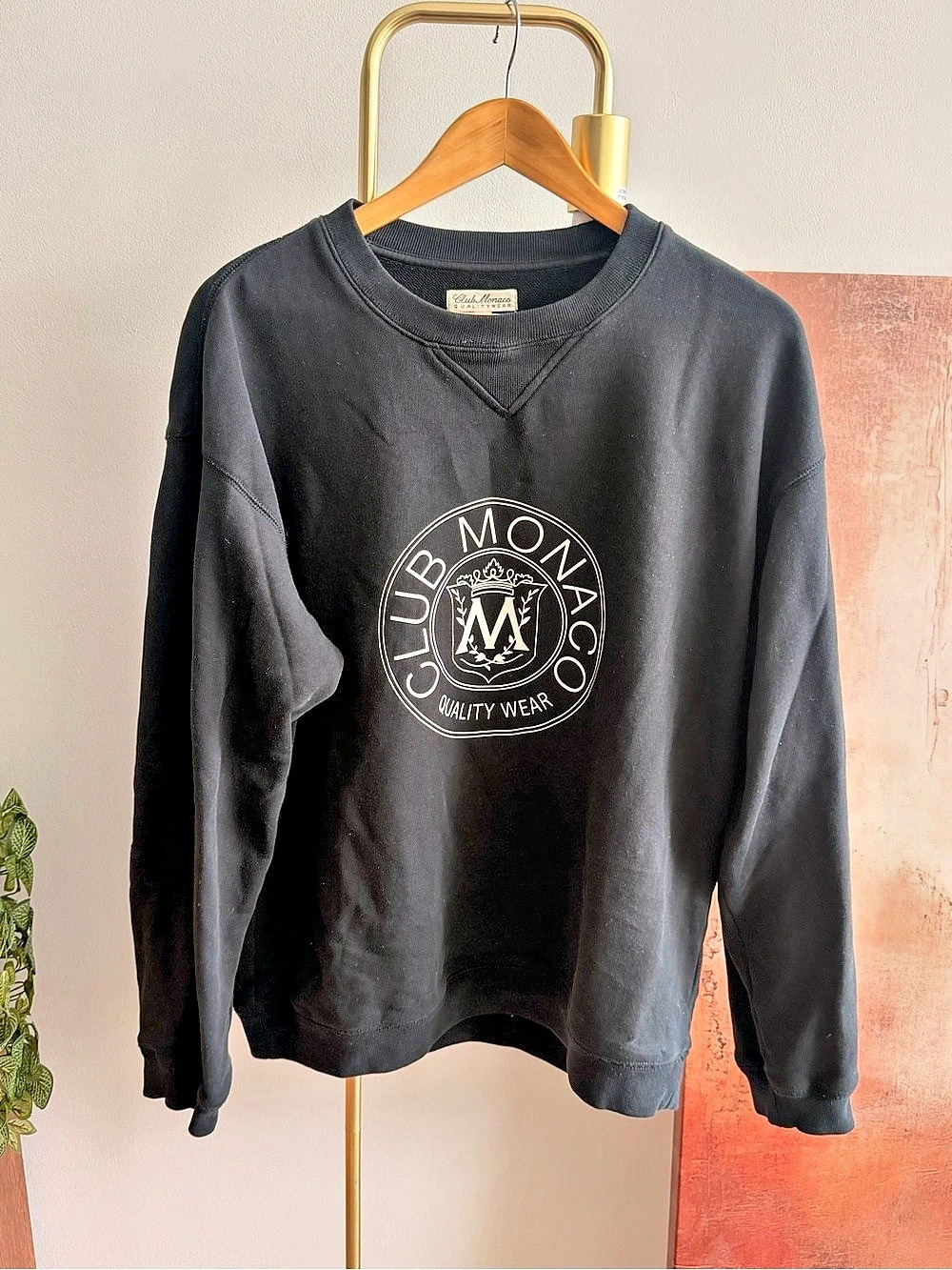 Club Monaco Heritage Crest Logo Sweatshirt Black Size Large